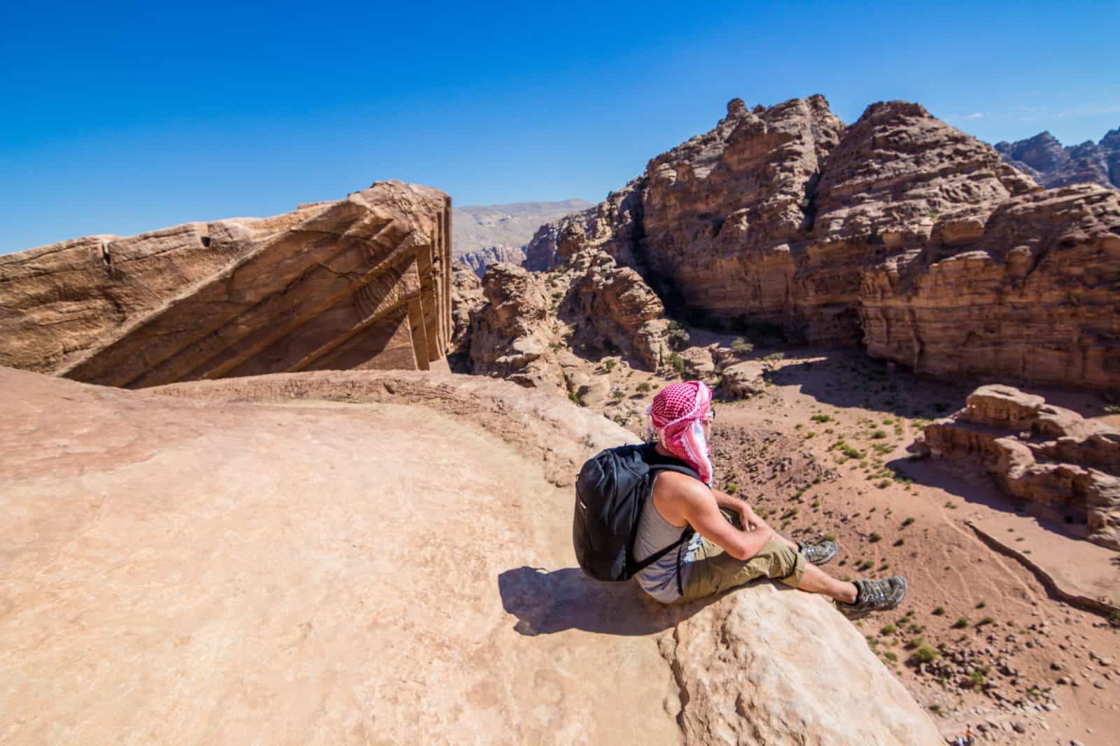 Free Climbing the Monastery in the City of Petra, Jordan