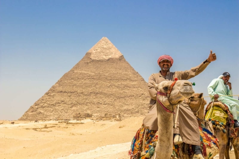thumbs up! Pyramids of Giza, Egypt.