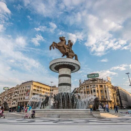 Macedonia Square, Skopje, Macedonia. Travel in the Balkans.