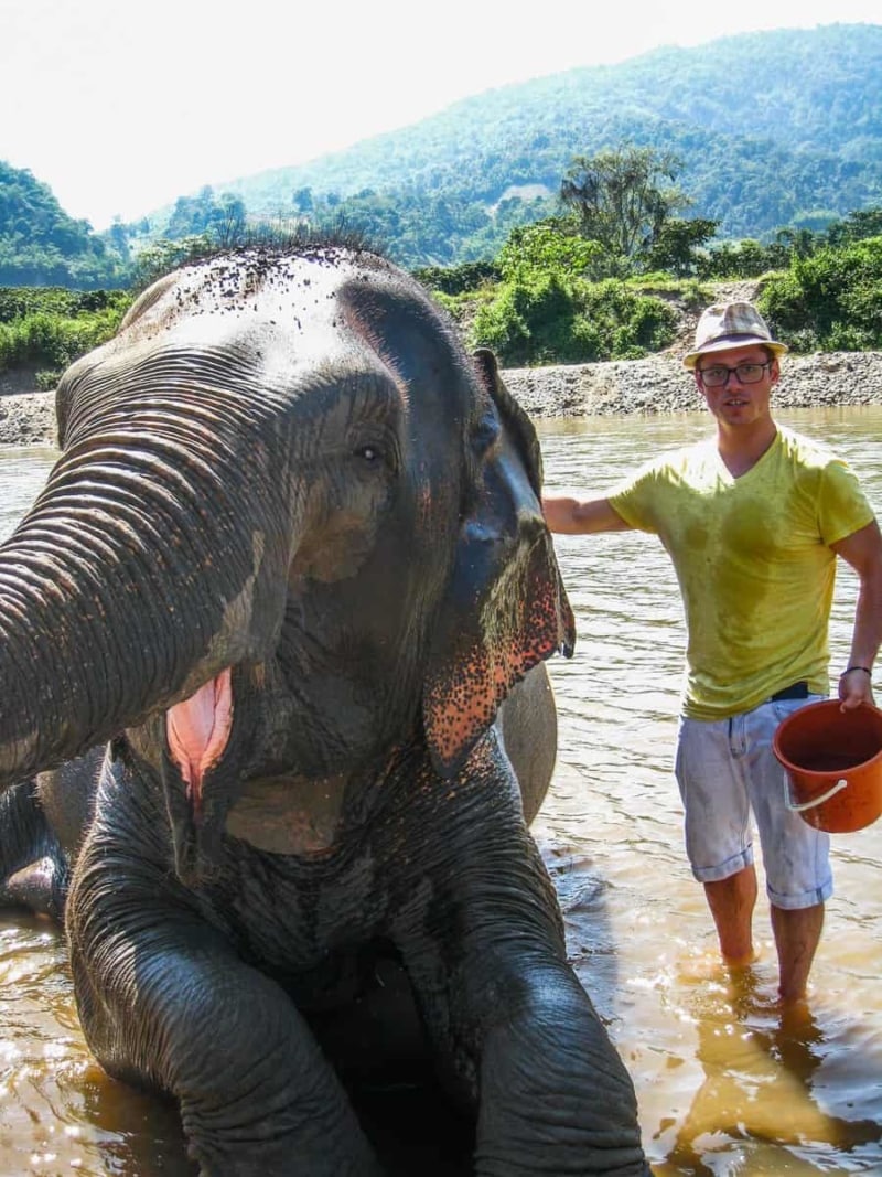 Playing with elephants in Northern Thailand.