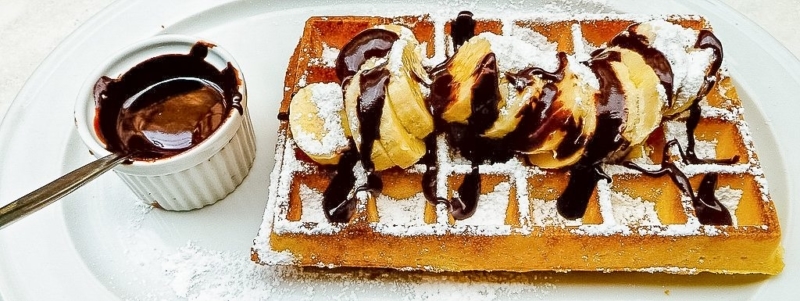 Brussels waffle with banana and chocolate