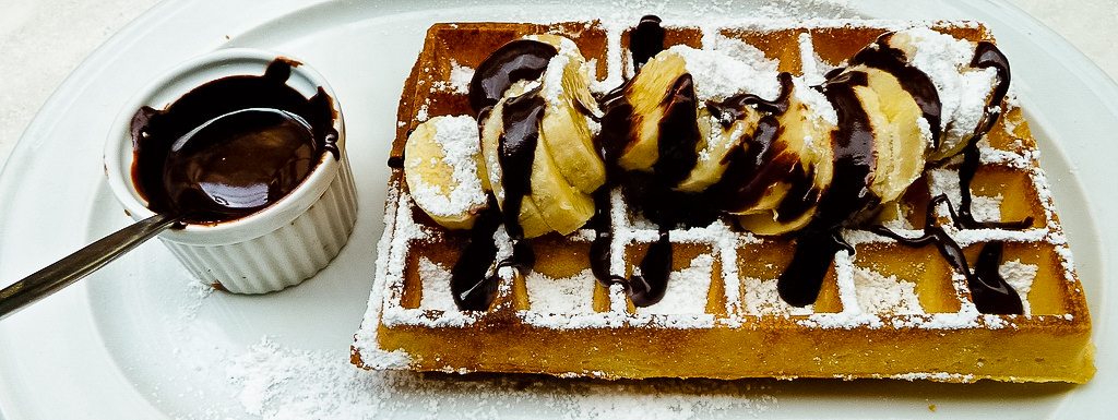 Brussels waffle with banana and chocolate