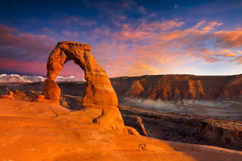A surreal sunset at Delicate Arch inside Arches National Park, Utah