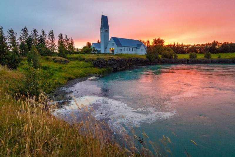 A church in the small town of Selfoss, Iceland