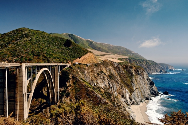 Bixby Creek Bridge on the way to Big Sur is a great strech of road on a Pacific Coast Highway road trip 