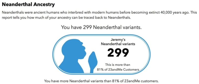 Neanderthal Ancestry Report from 23andMe