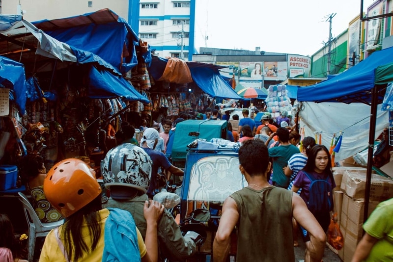 Culture shock in a market in Southeast Asia