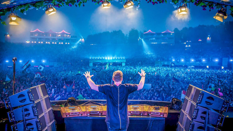 Watching Hardwell's set at Tomorrowland's summer music festival.