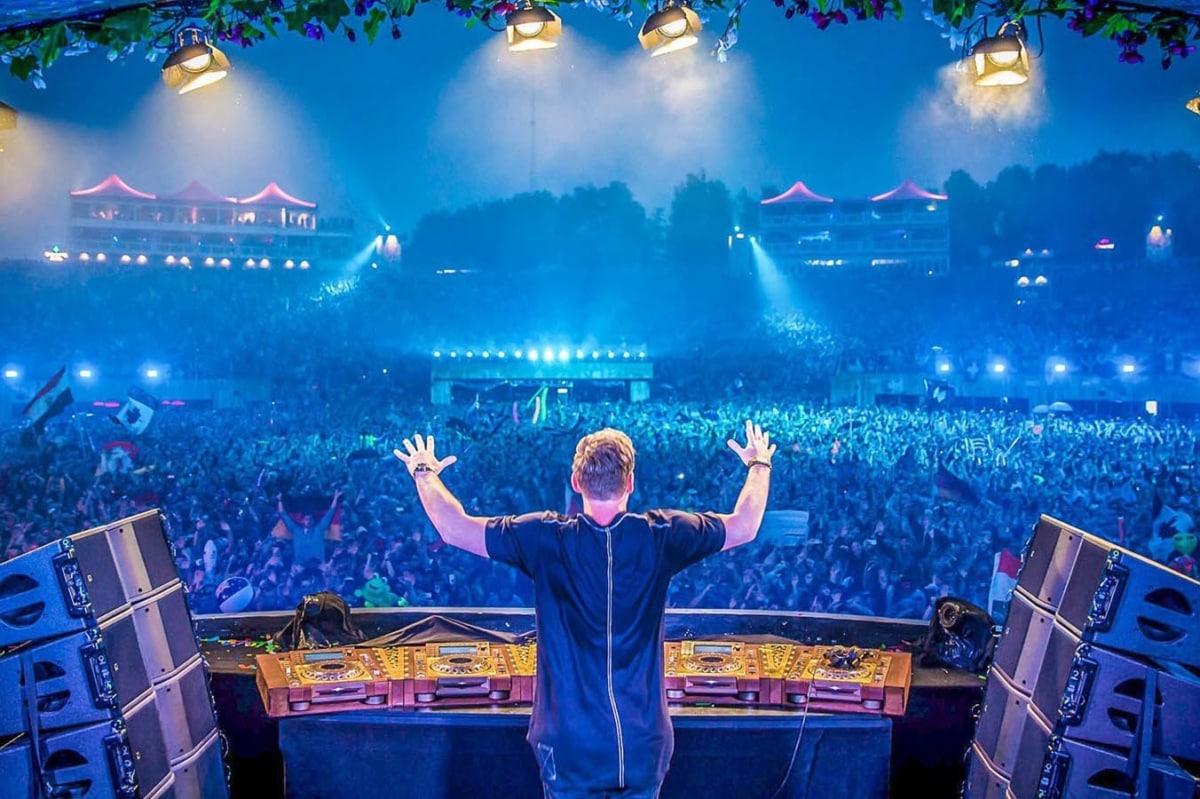 Watching Hardwell's set at Tomorrowland's summer music festival.