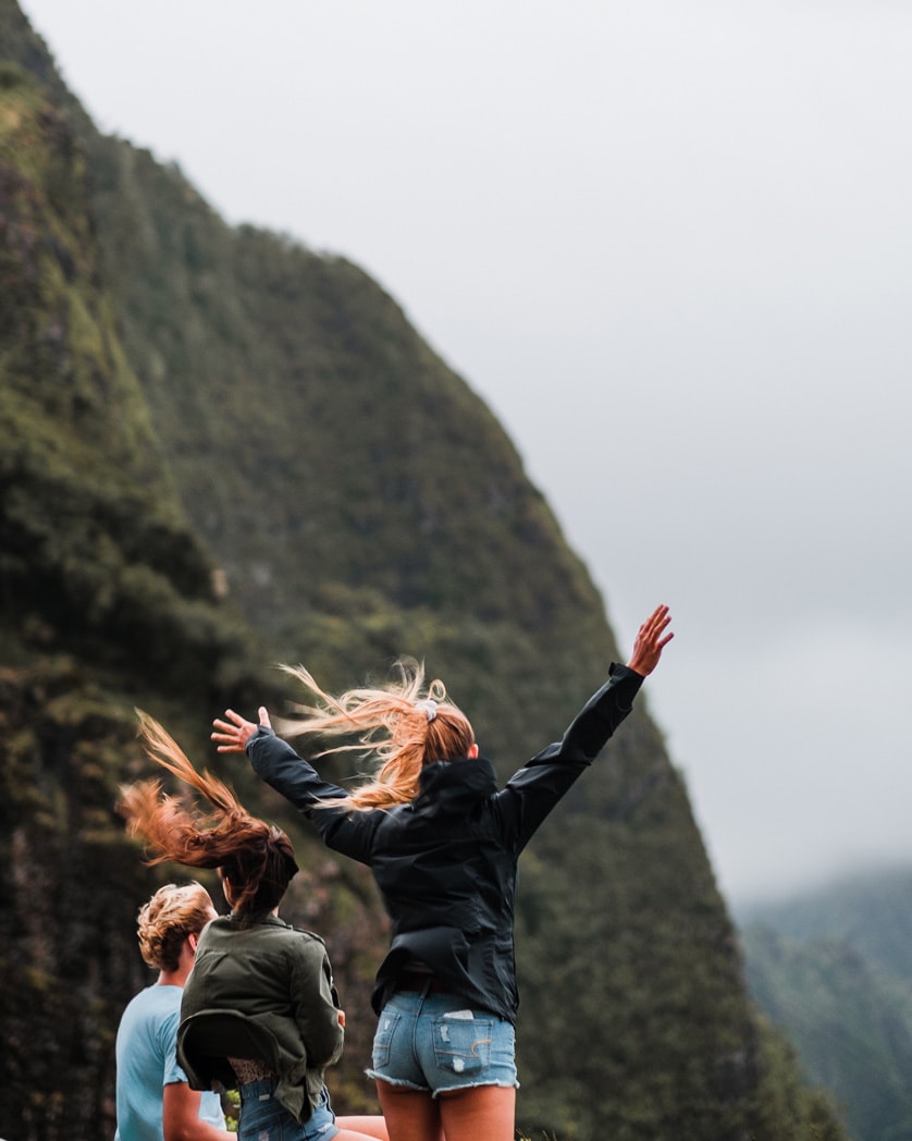 Girls on a windy in Oahu