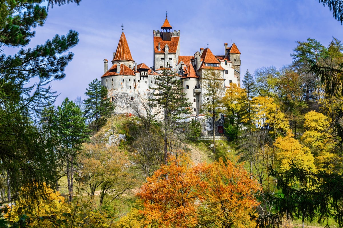 Fall landscape surrounding Bran Castle, Romania