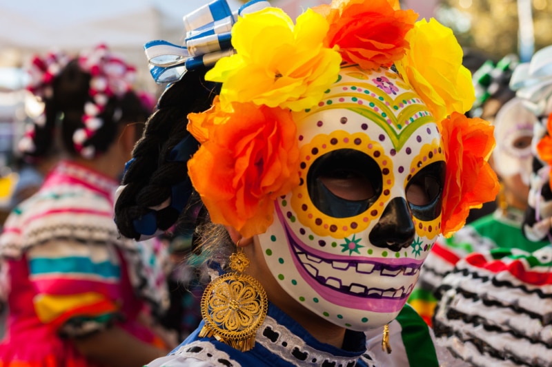 A person dressed up for Day of the Dead in Mexico