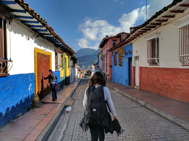 A woman walking down the streets in Colombia