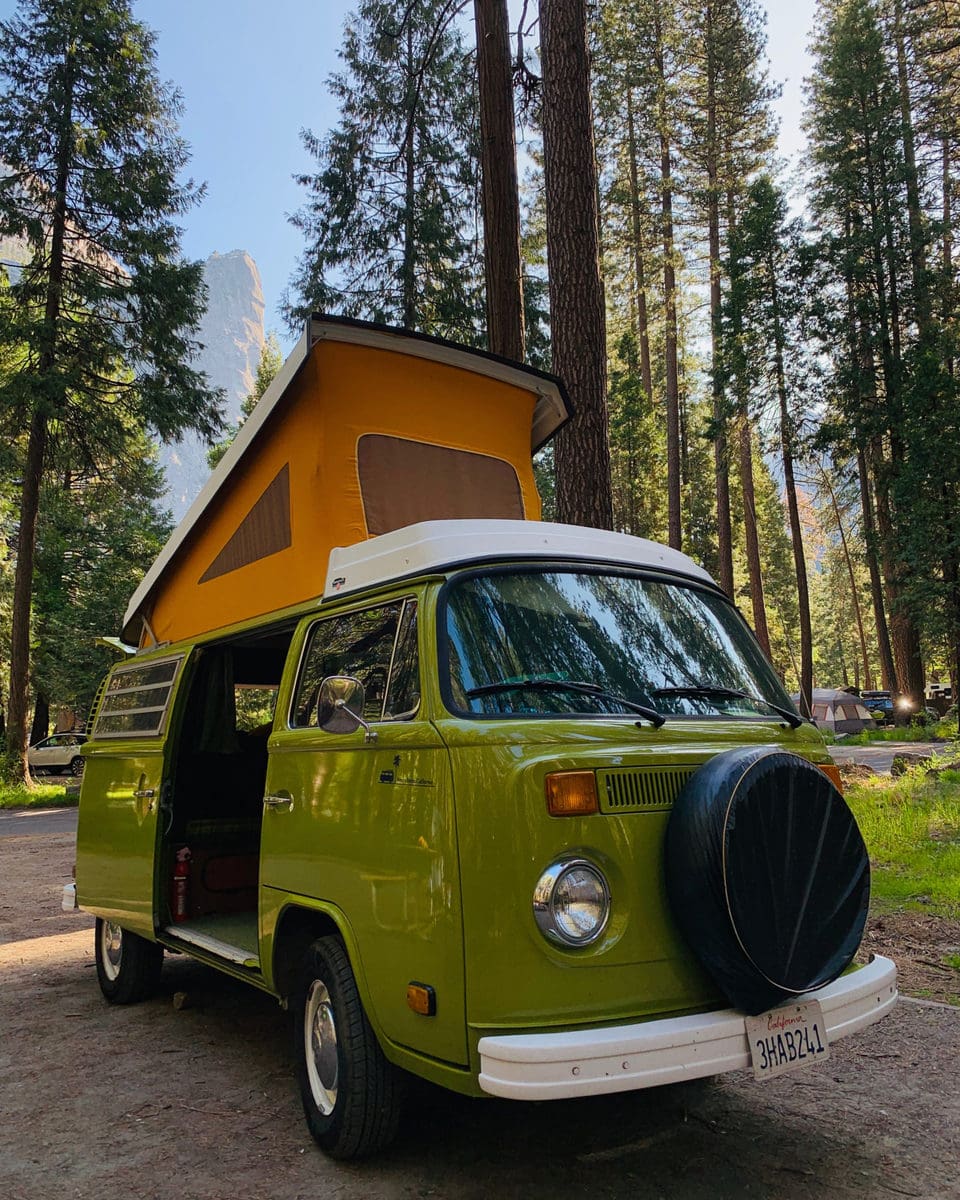 An Outdoorsy campervan rental with a pop-up top