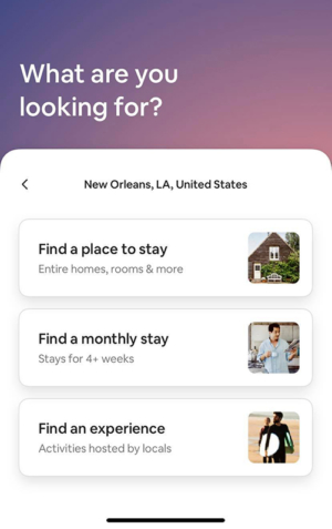 Airbnb search via application