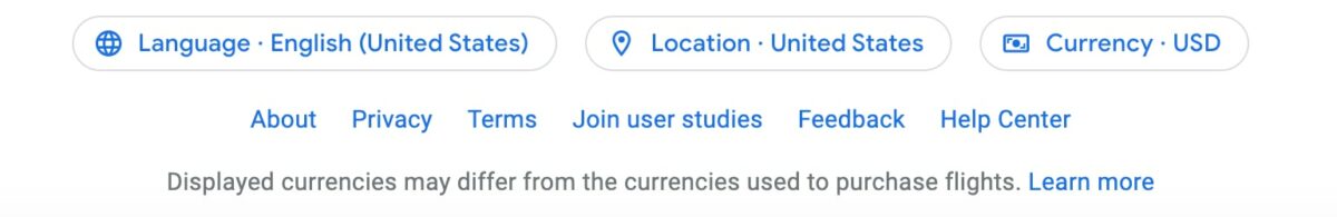 Google Flights Language and Currency